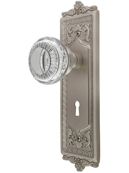 Egg & Dart Design Mortise-Lock Set with Ovolo Crystal-Glass Knobs